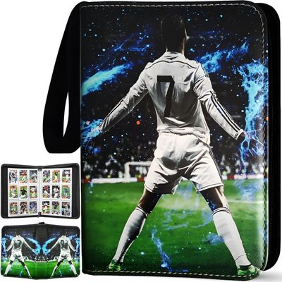Soccer Card Binder 900 Pockets, 50 Sleeves Large Soccer Binder 3 Ring Zipper Trading Cards Holder 9 Pocket, Sport Card Collection Folder Book Storage Organizer, Album Case Protector Collector Gift