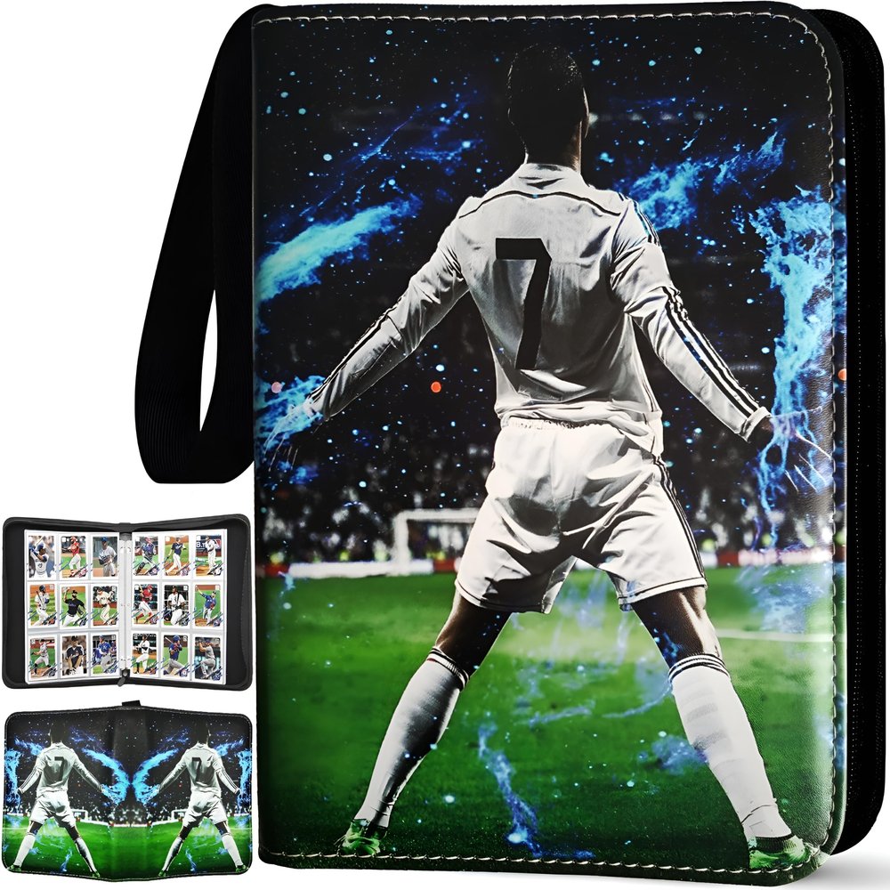 Soccer Card Binder 900 Pockets, 50 Sleeves Large Soccer Binder 3 Ring Zipper Trading Cards Holder 9 Pocket, Sport Card Collection Folder Book Storage Organizer, Album Case Protector Collector Gift