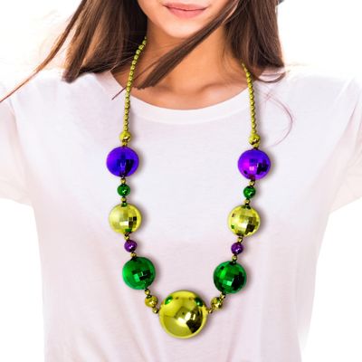 4E's Novelty Mardi Gras Jumbo Bead Necklace Purple Gold Green Huge Disco, St Patrick Necklace, Ball Dress Up Necklace Accessory