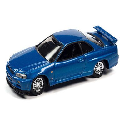 1999 Skyline GT-R RHD Right Hand Drive Blue Metallic with Poker Chip Collector's Token and Game Card Trivial Pursuit Pop Culture 2022 Release 2 1/64 Diecast Model Car Johnny Lightning JLPC007-JLSP262