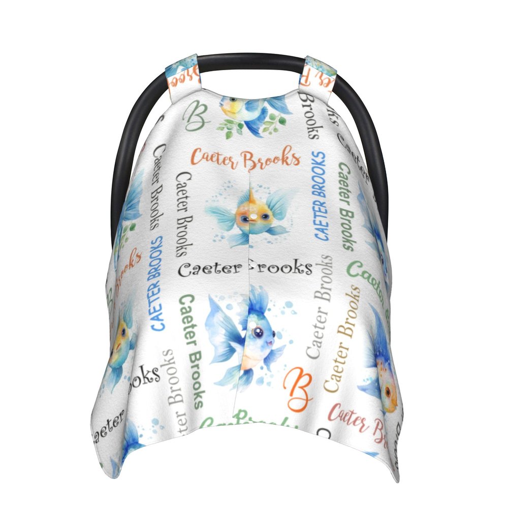 Personalized Baby Car Seat Cover Canopy with Name for Girls Boys Custom Angelfish Baby Carrier Covers for Newborn Mom Nursing Breastfeeding Covers Infant Minky Baby Blanket