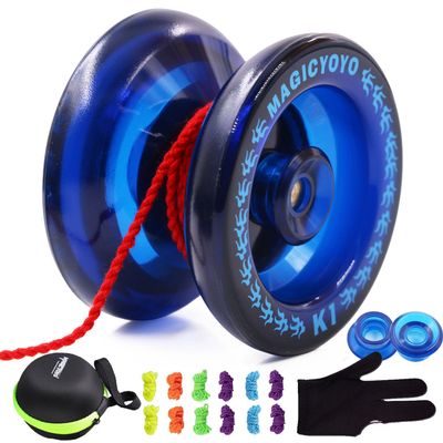 MAGICYOYO K1 Yoyo Professional Responsive Yoyo for Kids Teens Adults, Finger Spin Tricks Yoyos for Beginners to Advanced, with 12 Strings+ 2 Yo-yos Hubstacks+ Yo-yo Case+ Yo Yo Glove Kit, Navy Blue