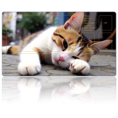 DEGDFSGR for MTG Playmat with Zones 27.5" x 15.74" inches for TCG Playmat Non-Slip Rubber Base Commander Playmat for Magic The Gathering Playmat Iorcana Trading Card Game, Lethargic Cute Cat
