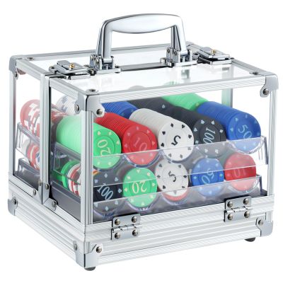Hiboom Poker Chip Case 600 Pcs Chips Capacity Acrylic Poker Chip Carrier with 6 Pcs Trays Racks