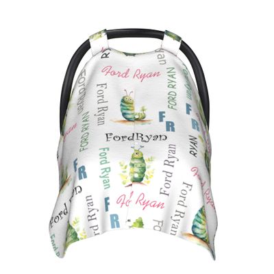 Personalized Baby Car Seat Cover with Name Custom Car Seat Canopy, Customized Caterpillars Nursing Breastfeeding Cover Infant CarSeat Canopies for Baby Girls Boys Newborn Minky Baby Blanket
