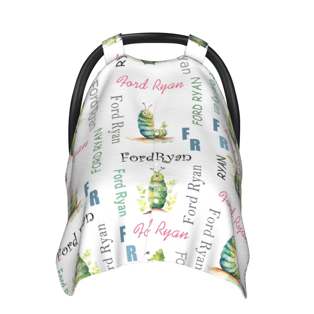 Personalized Baby Car Seat Cover with Name Custom Car Seat Canopy, Customized Caterpillars Nursing Breastfeeding Cover Infant CarSeat Canopies for Baby Girls Boys Newborn Minky Baby Blanket