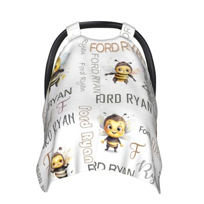 Personalized Baby Car Seat Cover with Name Custom Car Seat Canopy, Customized Bee Nursing Breastfeeding Cover Infant CarSeat Canopies for Baby Girls Boys Newborn Minky Baby Blanket