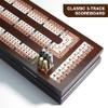 VAMSLOVE Wooden Cribbage Board Game Magnetic 3-Track Scoreboard with Large Slots for Storing 2 Playing Cards and 9 Metal Pegs, Travel Family Game Night (Instruction Included view 3