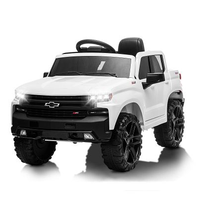 12V Ride on Car for 3-6years, Battery Powered Licensed by Chevrolet Silverado GMC Kids Ride On Truck, Toddler Electric Vehicles Toys w/RC, MP3/Bluetooth, Spring Suspensionfor Boys and Girls(White)