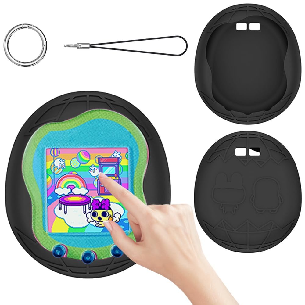 AZURAOKEY Silicone Case Replacement Compatible with Tamagotchi Uni, Anti-Drop Soft Cover for Tamagotchi Uni Accessories Case with Finger Lanyard (Bag Only