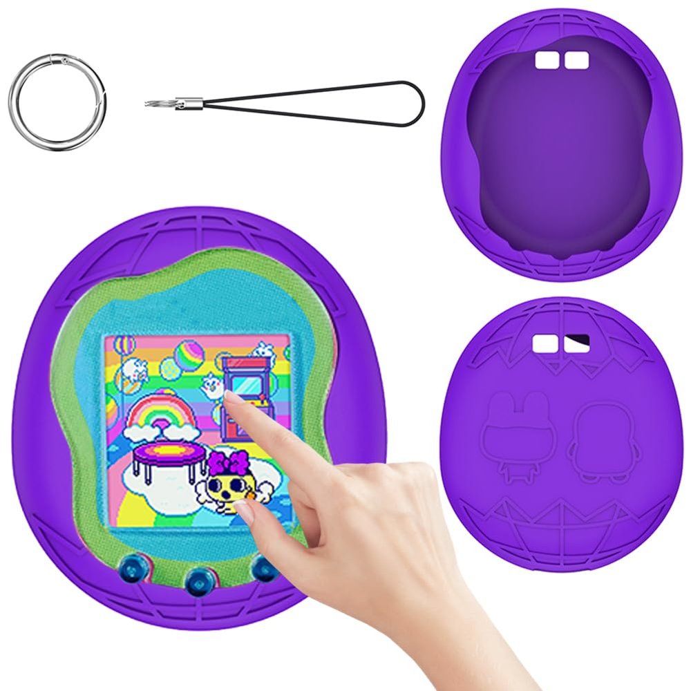 AZURAOKEY Silicone Case Replacement Compatible with Tamagotchi Uni, Anti-Drop Soft Cover for Tamagotchi Uni Accessories Case with Finger Lanyard (Bag Only