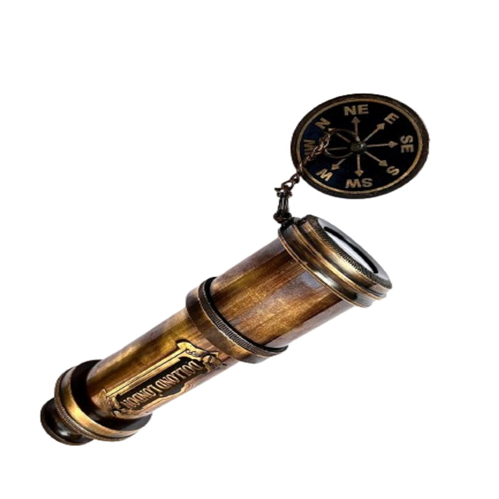 Handmade Antique Brass Kaleidoscope with Compass Design Lid & Leather Case Any Occasion Gift for Kids and Adults