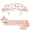 CIEHER 29th Birthday Crown, Sash and Pearl Pin Set, Rose Gold, Women Friends Birthday Gifts view 1