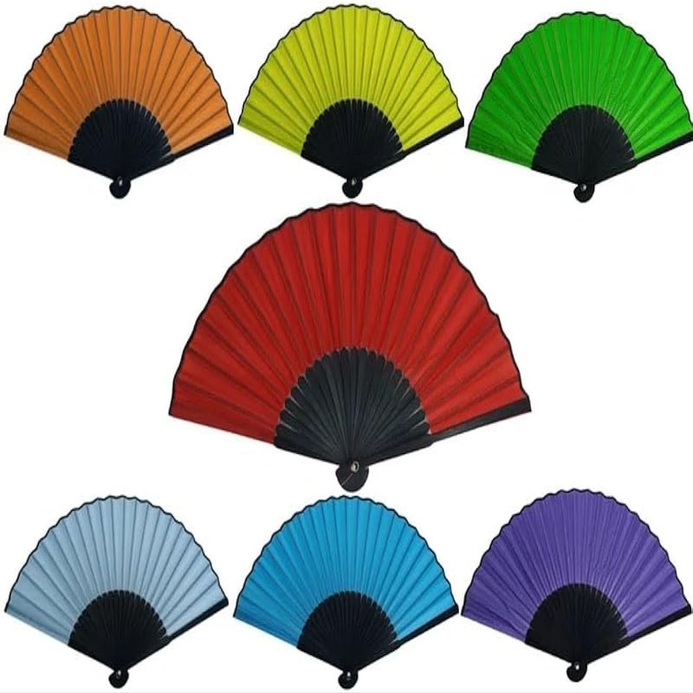 Auto Appearing Fans Magic Tricks Two Fans Set Folded Fan Opened Instantly for Magicians Stage Illusions Gimmicks Mentalism Props (Yellow) (Blue)