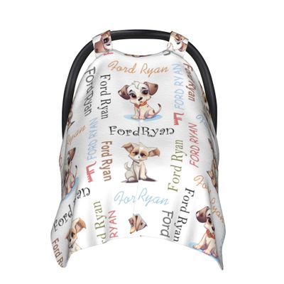 Personalized Dog Baby Car Seat Canopy for Babies with Name, Custom CarSeat Cover Girls Boys, Minky Nursing Breastfeeding Stroller Cover Canopies Newborn Infant Toddler