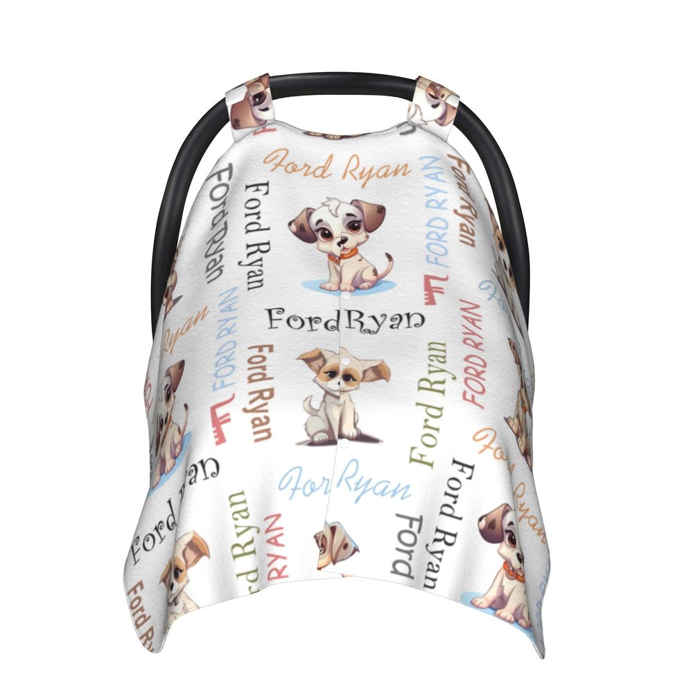 Personalized Dog Baby Car Seat Canopy for Babies with Name, Custom CarSeat Cover Girls Boys, Minky Nursing Breastfeeding Stroller Cover Canopies Newborn Infant Toddler