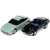 1985 300ZX Black with Silver Trim and Blue Stripes and 1990 240SX Silver Green Pearl with Black Stripes Import Heat Series Set of 2 Cars 1/64 Diecast Model Cars by Johnny Lightning JLPK018-JLSP286B view 1