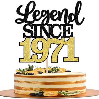 1 PCS Legend Since 1971 Cake Topper Black Gold Glitter Fifty Five Happy 55th Birthday Cake Pick Hello 55 Cheers to 55 Years Cake Decoration for 55th Birthday Anniversary Party Decorations Supplies
