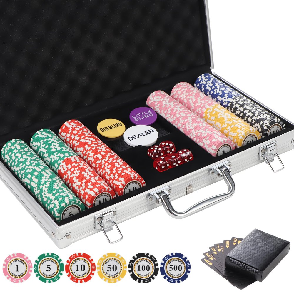LUOBAO 300pcs Clay Poker Chips Denominations 13.5 Grams Casino Poker Chips Set Blackjack Chips Nunbered Texas Hold'em Gambing Poker Night Cube Black Jack Card Game