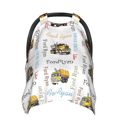 Custom Baby Car Seat Canopy Personalized Car Seat Covers with Name for Baby Boys Girls Customized Construction Truck Nursing Breastfeeding Cover Infant Carseat Canopies Newborn Baby Blanket
