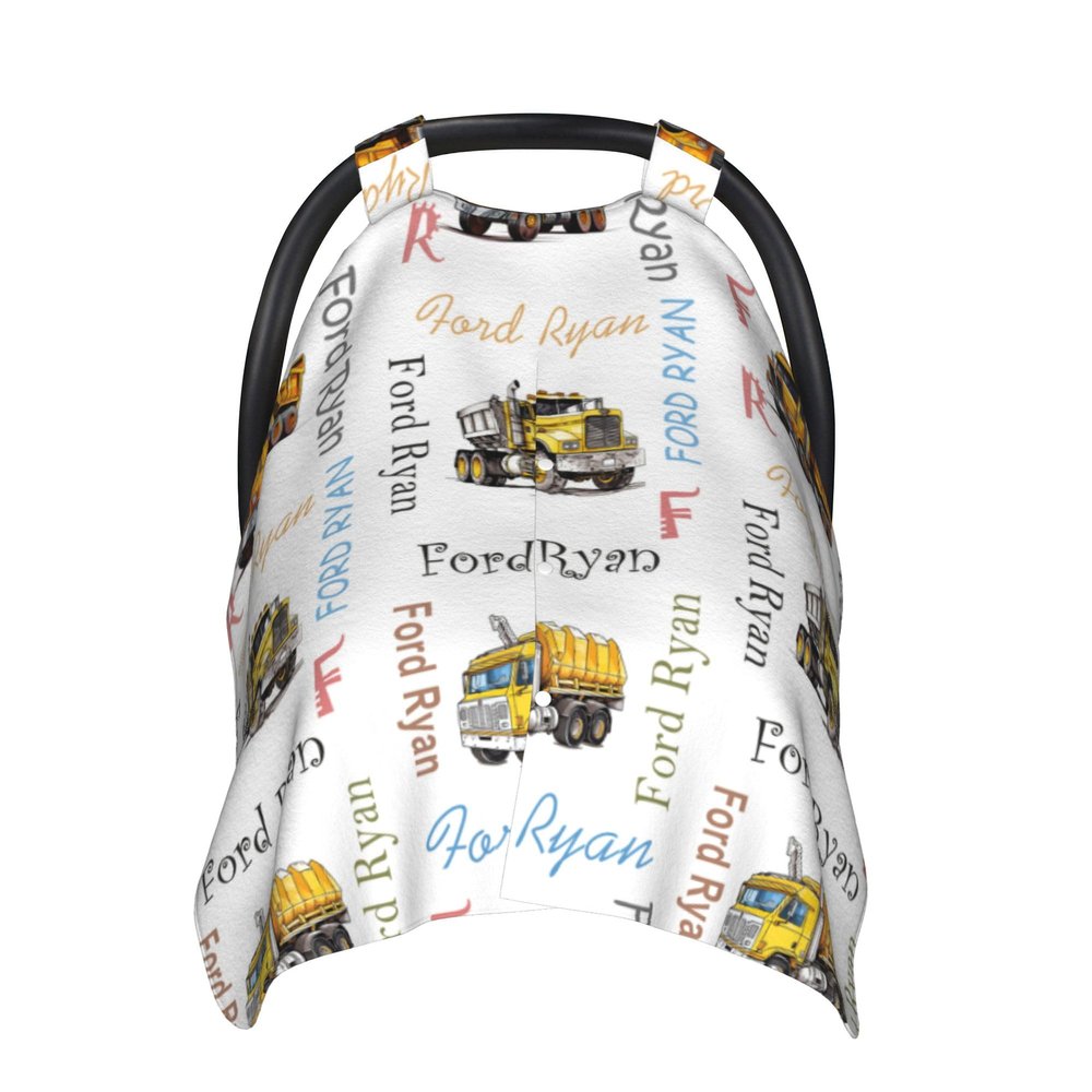 Custom Baby Car Seat Canopy Personalized Car Seat Covers with Name for Baby Boys Girls Customized Construction Truck Nursing Breastfeeding Cover Infant Carseat Canopies Newborn Baby Blanket