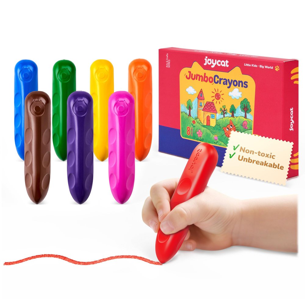 JoyCat 8 Colors Jumbo Crayons for Toddlers 1-3 4 5 6 year old Kid,Easy-Grip,Unbreakable,Non-Toxic,Washable,big,Triangular,fat,thick,toddler Crayons age 1-3,Ideal for Kids with Art Supplies