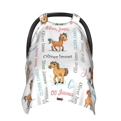 Custom Baby Car Seat Covers with Name Personalized Car Seat Canopy Covers for Newborn Horse Nursing Breastfeeding Cover Infant CarSeat Canopies for Babies Minky Baby Blanket