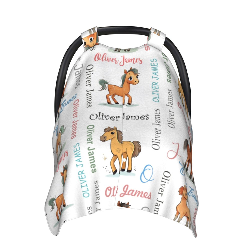 Custom Baby Car Seat Covers with Name Personalized Car Seat Canopy Covers for Newborn Horse Nursing Breastfeeding Cover Infant CarSeat Canopies for Babies Minky Baby Blanket
