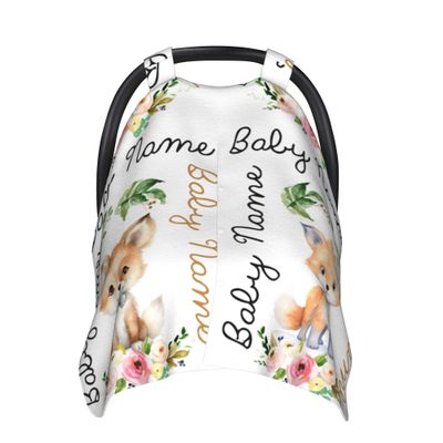 Custom Baby Car Seat Covers with Name Personalized Car Seat Canopy Covers for Newborn Fox Nursing Breastfeeding Cover Infant CarSeat Canopies for Babies Minky Baby Blanket