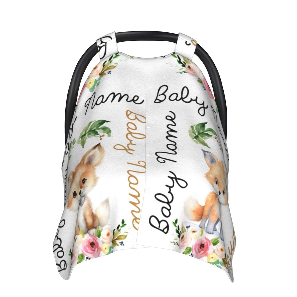 Custom Baby Car Seat Covers with Name Personalized Car Seat Canopy Covers for Newborn Fox Nursing Breastfeeding Cover Infant CarSeat Canopies for Babies Minky Baby Blanket