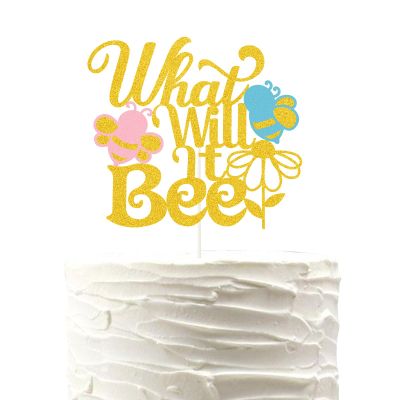 Gold Glitter What Will Baby Bee? Cake Topper for Gender Reveal Party,Bee Gender Reveal Baby Shower Party Decorations He or She,Boy or Girl Cake Topper.