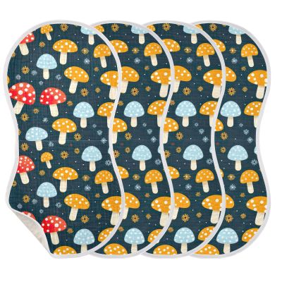 KEIGE 4Pcs Mushroom Burp Cloth,Unisex Large Absorbent Soft Cotton Muslin Burping Cloths for Newborn Boys Girls,11x22in,A111931