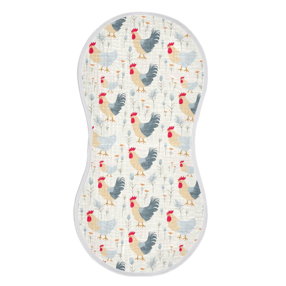 KEIGE 1Pc Rooster Hens Burp Cloth,Unisex Large Absorbent Soft Cotton Muslin Burping Cloths for Newborn Boys Girls,11x22in,A111974