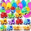 12 Pack 3.8" Jumbo Easter Eggs Filled with Dinosaur Pull Back Cars, Easter Eggs with Toys Inside Pull Back Construction Vehicles Kids Toddlers Boys Girls Easter Basket Stuffers Fillers Egg Hunt Gifts view 1