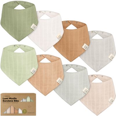 8-Pack Muslin Baby Bibs for Boys, Girls - Muslin Bandana Drool Bibs for Baby Girl & Boy, Drooling Newborn, Teething Toddler, Infant 0-36 Months, Soft Cotton Extra Absorbent (Pine)