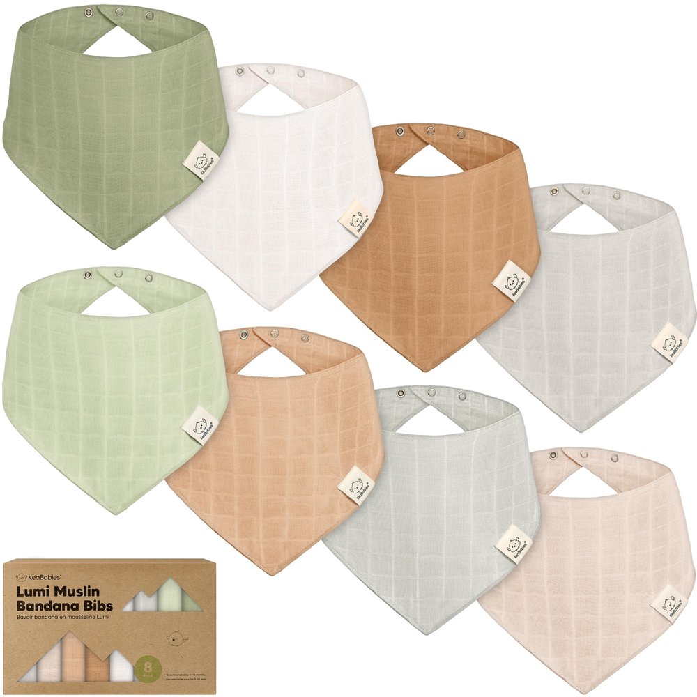 8-Pack Muslin Baby Bibs for Boys, Girls - Muslin Bandana Drool Bibs for Baby Girl & Boy, Drooling Newborn, Teething Toddler, Infant 0-36 Months, Soft Cotton Extra Absorbent (Pine)
