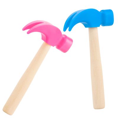 2 Pack Wooden Hammer Toys Simulation Hammers Maintenance Tools Educational Toys for Kids Birthday Party Games Supplies (Blue + Rose Red)
