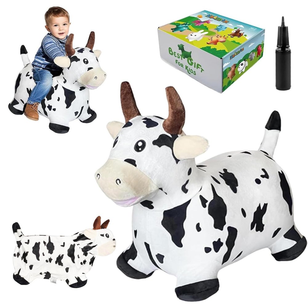 HotMax Bouncy Cow Hopping Toy, Removable Inflatable Plush Bouncing Horse for Toddlers, Outdoor Ride on Bouncy Farm Animals, Birthday Gift for 18 Months 2 3 4 Year Old Boy or Girl