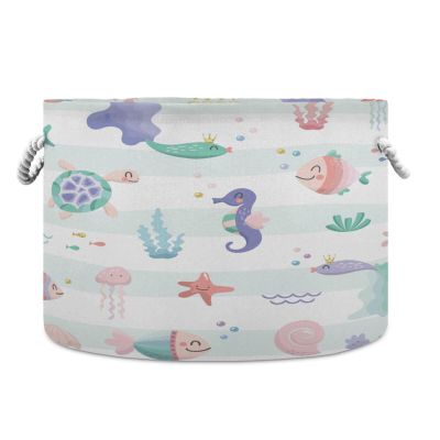 YETTASBIN Sea Animal Cotton Rope Basket Large Round Baby Laundry Basket Toy Blanket Books Storage Bin for Bedroom Bathroom Nursery Home Decor, 20 x 14 Inch