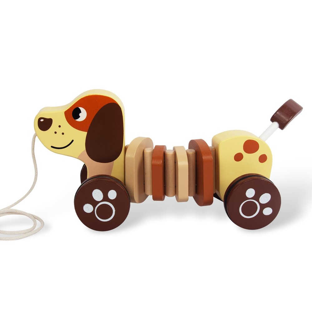 WoodenEdu Baby Toys Car,Wooden Pull Along Toddler Toy, Developmental Toy for 1 Year Old Girl Boy Birthday Gift