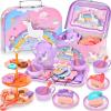 Lajeje Unicorn Tea Party Set for Little Girls, Pretend Plastic Teapot Set, Princess Tea Time Play Kitchen Toy with Dessert, Carrying Case for Birthday Easter Gifts Kids Toddlers Age 3 4 5 6 view 1