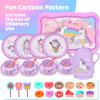 Lajeje Unicorn Tea Party Set for Little Girls, Pretend Plastic Teapot Set, Princess Tea Time Play Kitchen Toy with Dessert, Carrying Case for Birthday Easter Gifts Kids Toddlers Age 3 4 5 6 view 2