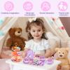 Lajeje Unicorn Tea Party Set for Little Girls, Pretend Plastic Teapot Set, Princess Tea Time Play Kitchen Toy with Dessert, Carrying Case for Birthday Easter Gifts Kids Toddlers Age 3 4 5 6 view 3