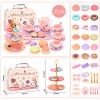 Lajeje Kids Plastic Tea Party Set for Toddlers & Girls Ages 3-8  Princess Pretend Play Kitchen Toy with Carrying Case, Teapot, Cups, Saucers, Dessert Toys & Tray | Gift for Little Girls Birthday view 2