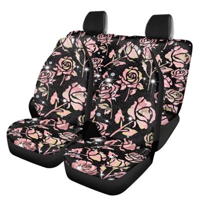 Beauty Collector Sparkly Rose Flower Front Seat Covers Rear Bench Cover, Seat Protection Cove Car Full Set, Car Front Seat Cushion for Pets Child Car Seat Protector