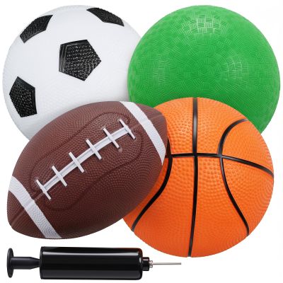 3 otters 4-Pack Sports Balls for Toddlers & Kids, Playground Balls with Pump, 5-Inch Soccer Ball, Basketball, Kickballs, Stockings for Grandkids, Toys for 2+ Boy Indoor/Outdoor Play