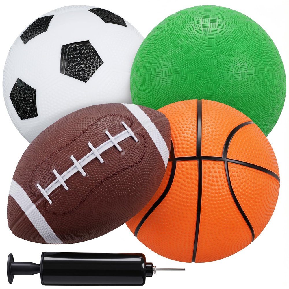 3 otters 4-Pack Sports Balls for Toddlers & Kids, Playground Balls with Pump, 5-Inch Soccer Ball, Basketball, Kickballs, Stockings for Grandkids, Toys for 2+ Boy Indoor/Outdoor Play