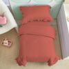 4 Pieces Super Soft Toddler Bedding Set with Ruffle Fringe, Solid Color Toddler Bed Set - 1 Toddler Comforter + 1 Fitted Sheet +1 Flat Sheet +1 Pillowcase for Baby Boys and Girls (Brick Red ) view 4