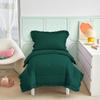 4 Pieces Super Soft Toddler Bedding Set with Ruffle Fringe, Solid Color Toddler Bed Set - 1 Toddler Comforter + 1 Fitted Sheet +1 Flat Sheet +1 Pillowcase for Baby Boys and Girls (Teal Green) view 1