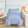4 Pieces Super Soft Toddler Bedding Set with Ruffle Fringe, Solid Color Toddler Bed Set - 1 Toddler Comforter + 1 Fitted Sheet +1 Flat Sheet +1 Pillowcase for Baby Boys and Girls (Light Blue) view 1